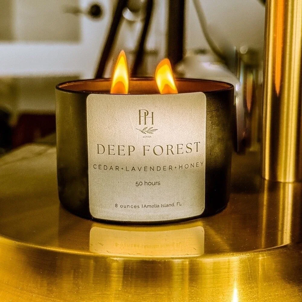 PHI‎ Design Deep Forest Candle Cedar Lavender Honey Scented 8 oz 50 Hours